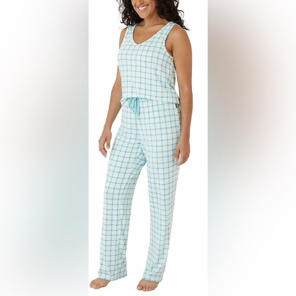 Eddie Bauer Blue and White Plaid Pajama Set Tank Top and Pants Women’s Size XS